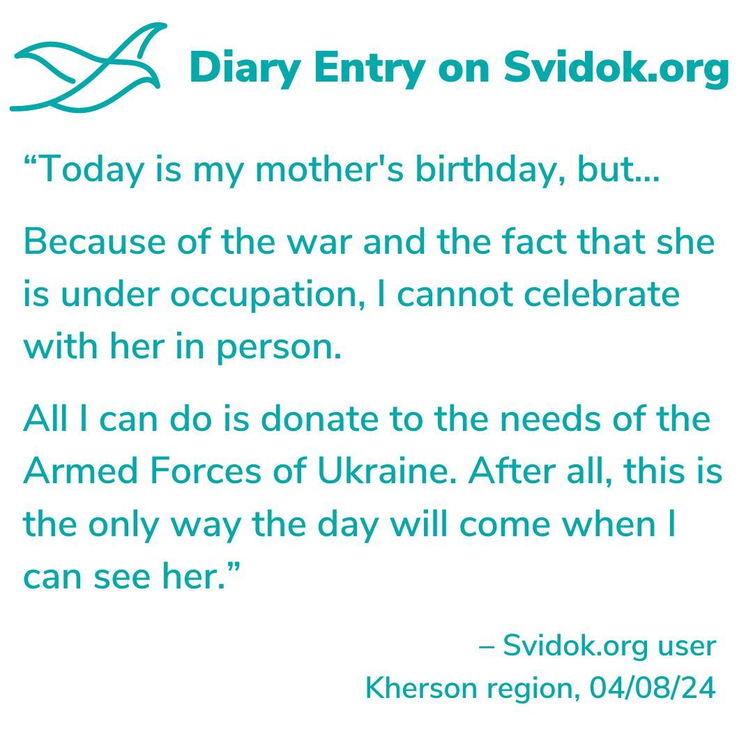 A Mother's Birthday: For one Svidok.org user, the Russian occupation means their family has been torn apart–and special holidays can no longer be celebrated together 🔗 buff.ly/3VRKZUo #ukraine #svidok #svidokukraine #russia #slavaukraini #warinukraine