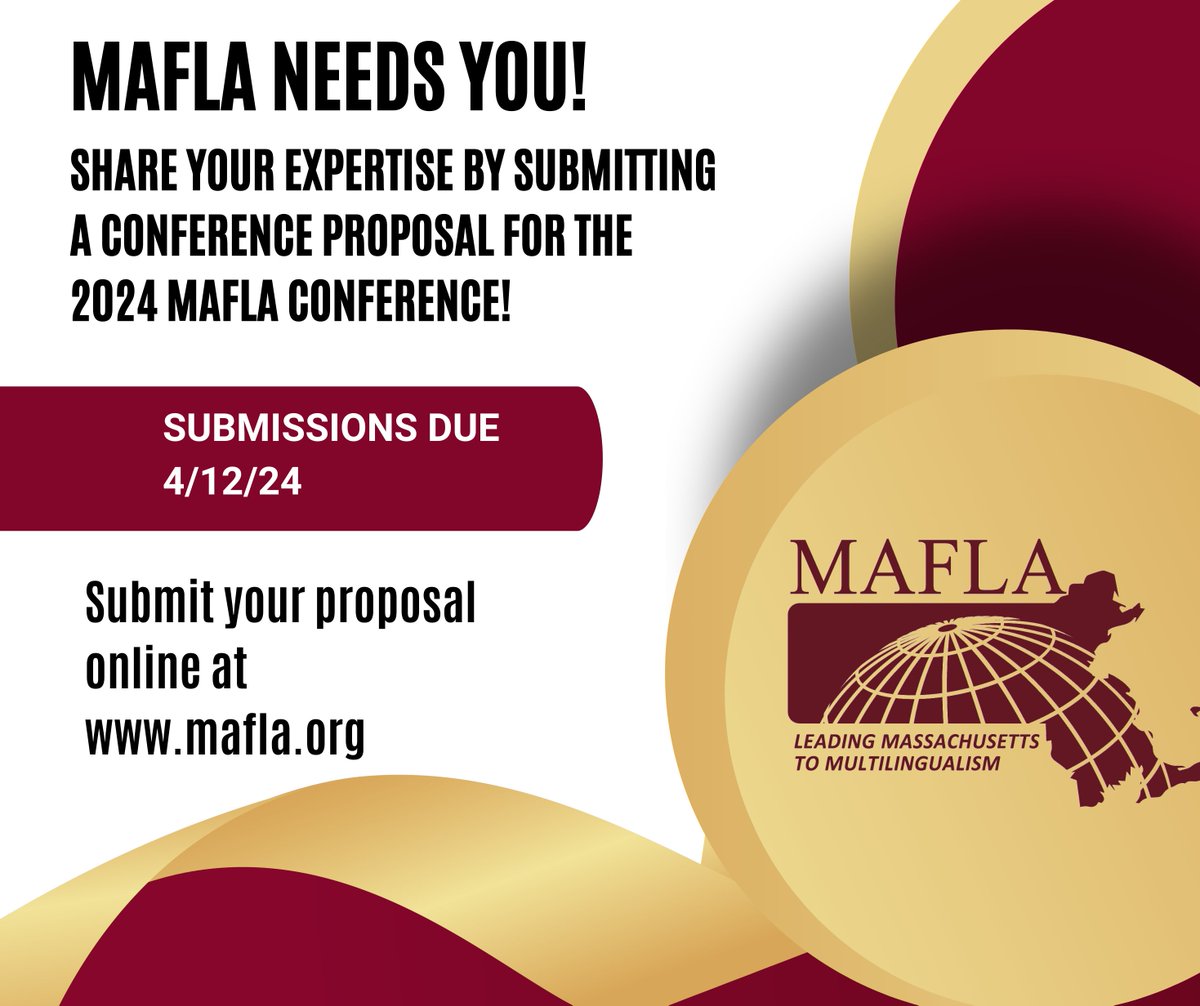 Deadline extended! Submit to the MAFLA Fall Conference by April 24th! Click here to submit: mafla.org/pdonline/confe…