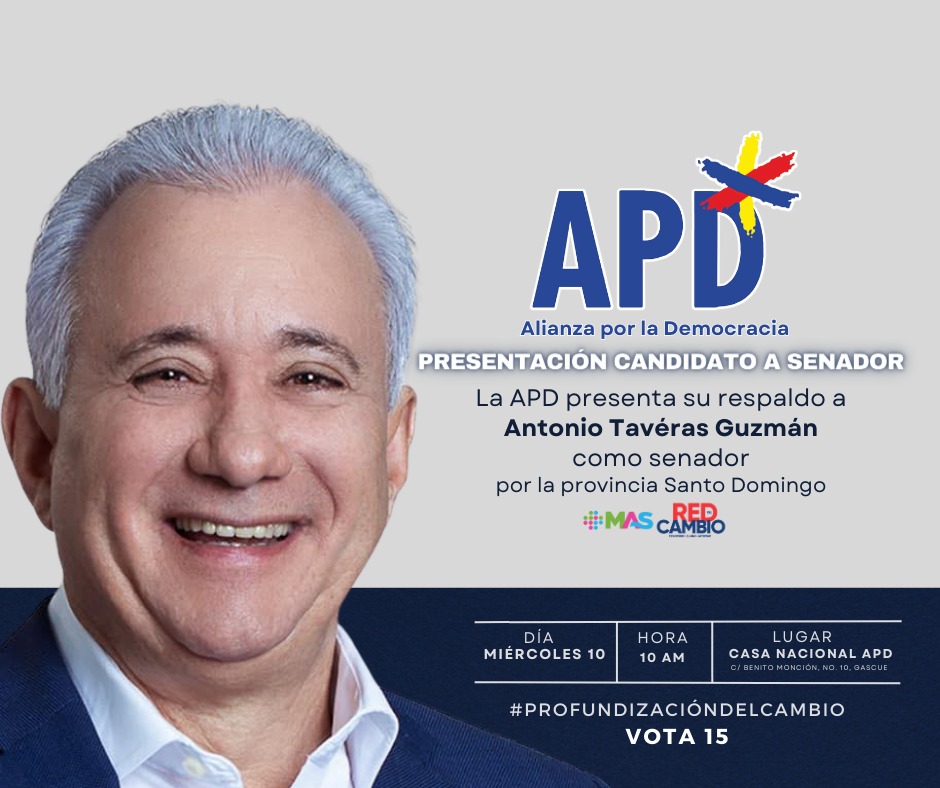 Te invitamos a la proclamación de <a href="/ATaverasGuzman/">Antonio Taveras G.</a> en la plataforma #SenadoresPorLaProfundizaciónDelCambio.
#Vota15

<a href="/APD_web/">Alianza por la Democracia - APD - 🇩🇴</a>  <a href="/reddelcambiord/">REDDELCAMBIO</a>