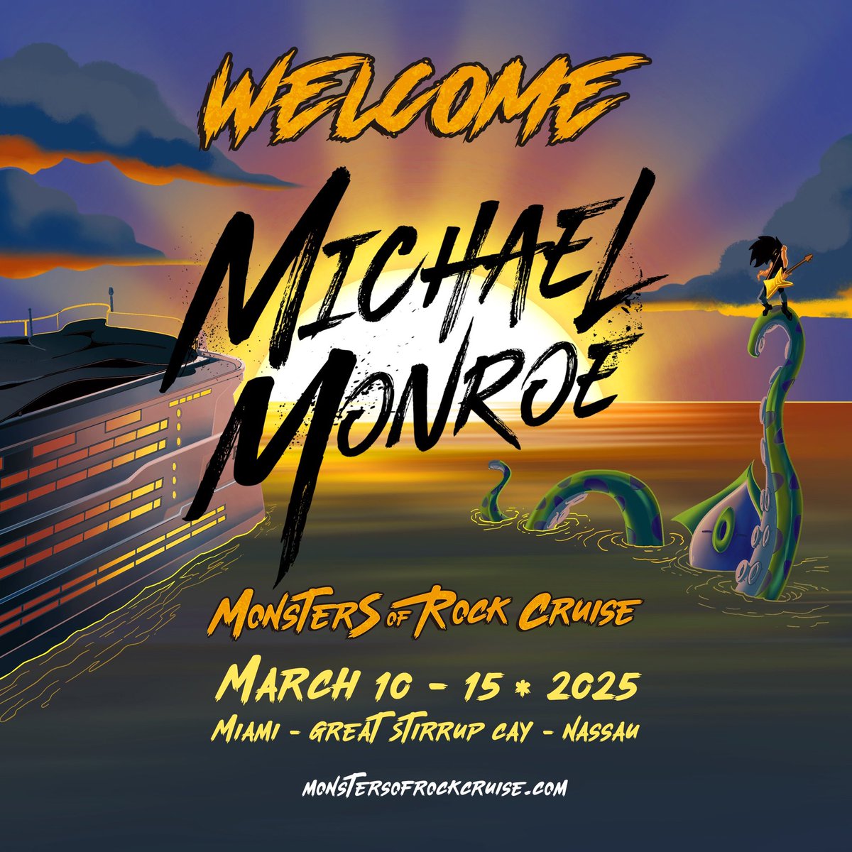 💥Rapping this day up 💥 Please welcome the long awaited return of MICHAEL MONROE🇫🇴 to the 2025 Monsters Of Rock Cruise! 🛳️🏴‍☠️🎶 Monstersofrockcruise.com #morc2025 #michaelmonroe #monstersofrockcruise