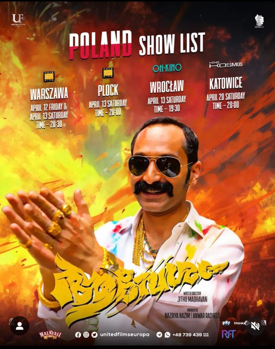 HELLO POLAND  🇵🇱

AAVESHAM Movie with English Subtitles POLAND 🇵🇱  Showtimes and Theater List.

Book your tickets at

linktr.ee/unitedfilmseur…

#Aavesham #fahadfazil #fafa
#sushinshyam #nazriya #FahadhFaasil