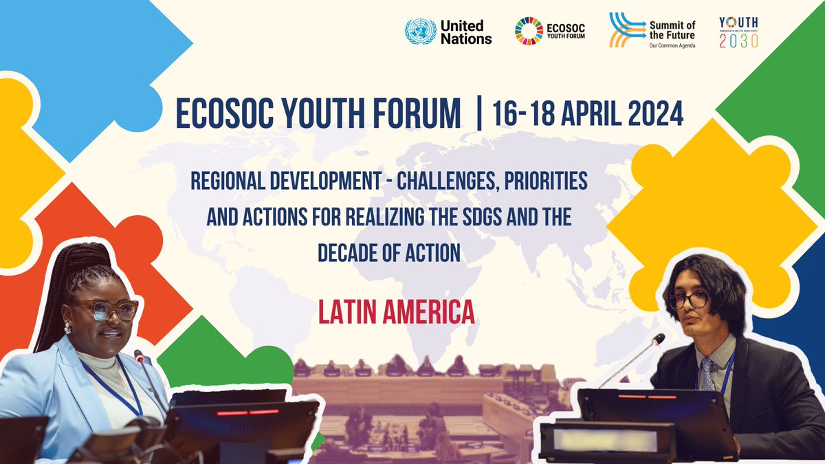 🌟Save the Date! 🕙April 17, 10:00 - 11:30 AM EDT Join the conversation with government officials and youth leaders in #AsiaPacific, #LatinAmerica and #ArabStates at the @‌UNECOSOC #Youth2030 Forum to push towards the #SDGs! This is our Decade of Action bit.ly/EYF2024