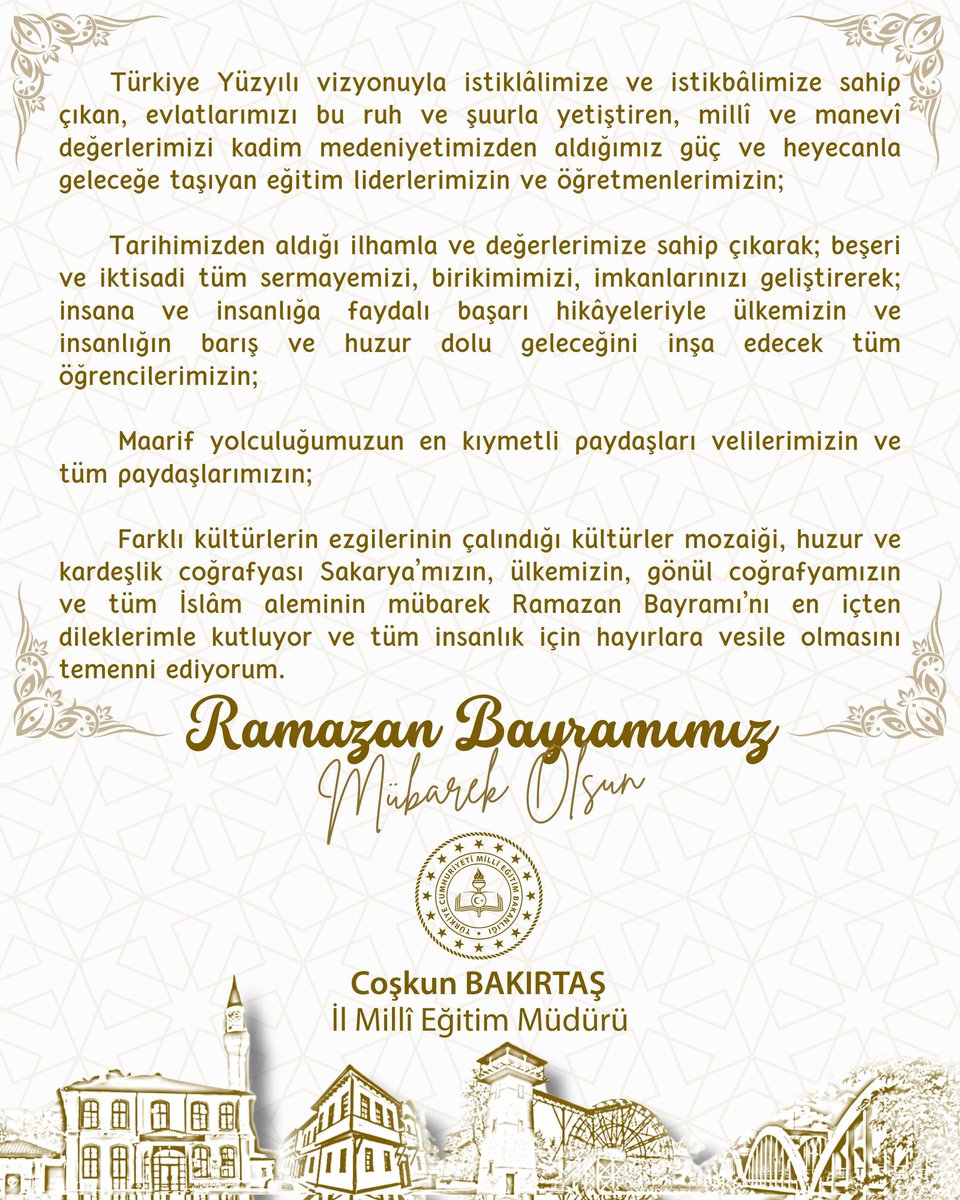 İl Millî Eğitim Müdürümüz Sayın Coşkun Bakırtaş'ın Ramazan Bayramı Mesajı @Yusuf__Tekin @valikaradeniz @alicandankym @coskunbakirtas @AliDere61