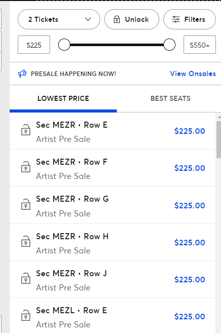 VelvetRebel1984's tweet image. How @Ticketmaster exploits fans, part 23,412,000. Artist pre-sale price $225. One week later, $125.