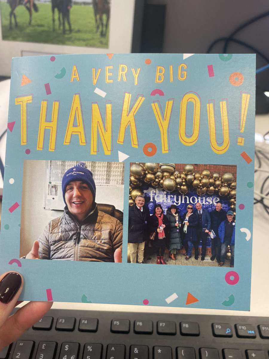 Thanks @FOBRacing and Team for your lovely card 😊 pleased to see the Fairyhouse beanie hat being put to good use!