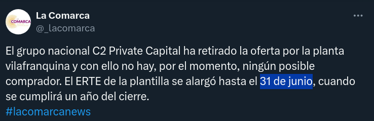 @_lacomarca #LaComarca #LaComarcaNews 
#MarieClaire 

El #ERTE no puede prolongarse durante tanto tiempo en #junio. 

Este ejemplo aparecerá, junto a otros, en la recopilación de #fechasImposibles del próximo #junio2024.