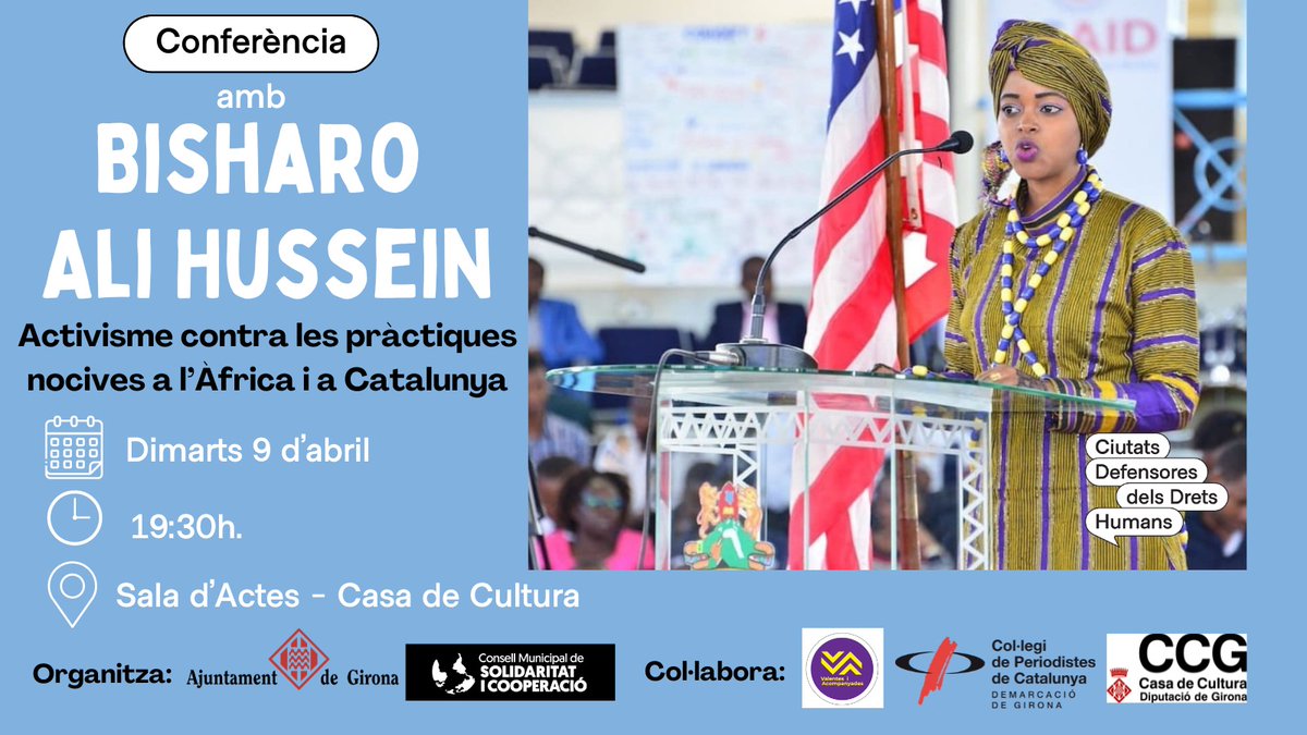 Avui escoltem @AliBisharo activista feminista afirmant que la #mutilaciógenital i els #matrimonisforçats són practiques nocives a eradicar, no inclosas en cap religió i que tenen per objectiu sometre la dona en l'àmbit social, econòmic i polític. 👌 @Girona_Cat @ViAcompanyades