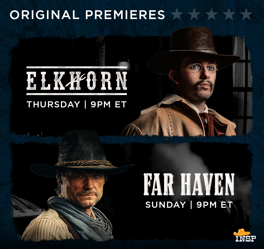 Y'all better saddle up and hold onto your hats because our new 🔥 premieres are about to blow your minds! 🤠 Get ready for some wild western adventures, only on INSP. 📺 Elkhorn, Thursday at 9p ET 📺 Far Haven, Sunday at 9p ET @Bailey_Chase