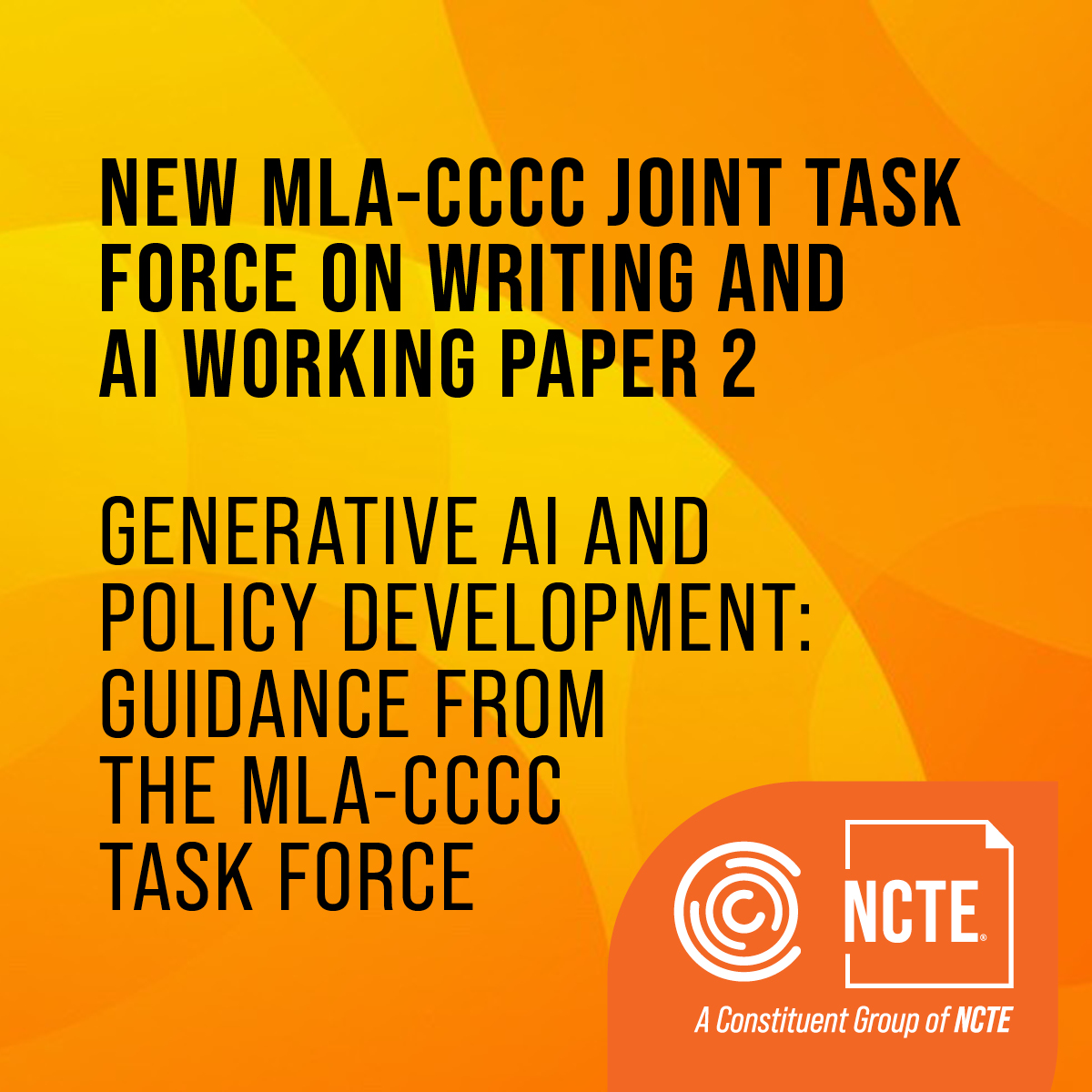 The @ncte_cccc and @MLANews Joint Task Force on Writing and AI has released a second working paper which provides guidance on developing policy for generative AI. Read it now: cccc.ncte.org/mla-cccc-joint…