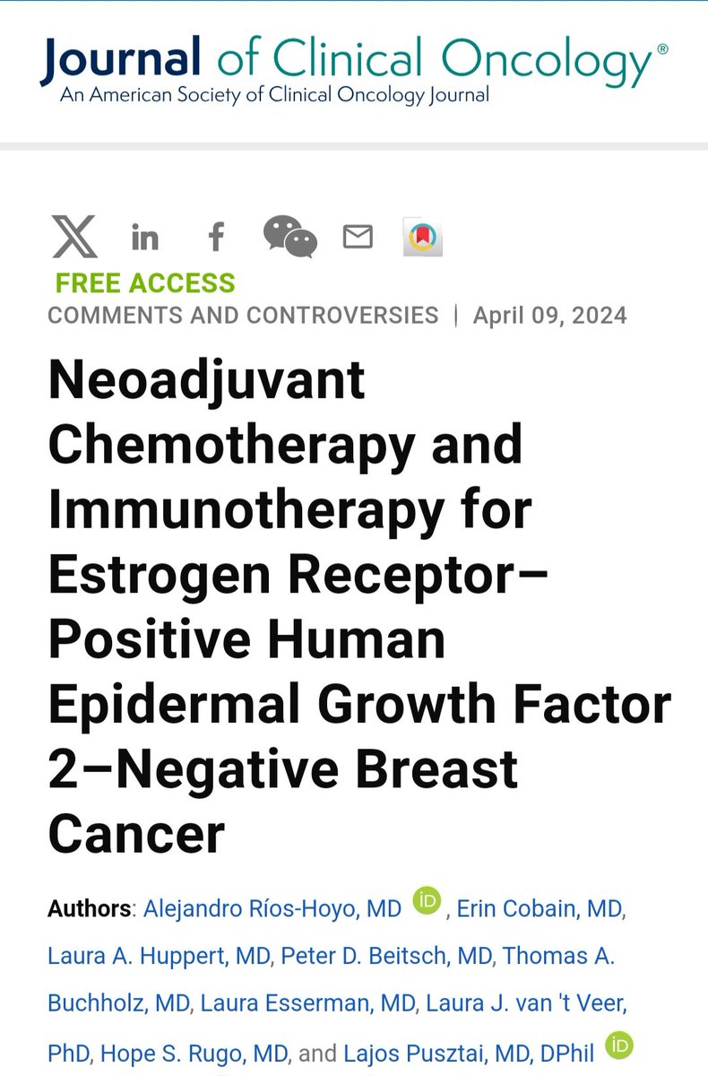 Neoadjuvant Chemotherapy and Immunotherapy for Estrogen Receptor–Positive Human Epidermal Growth Factor 2–Negative Breast Cancer 

An excellent mini-review👇 ascopubs.org/doi/10.1200/JC…