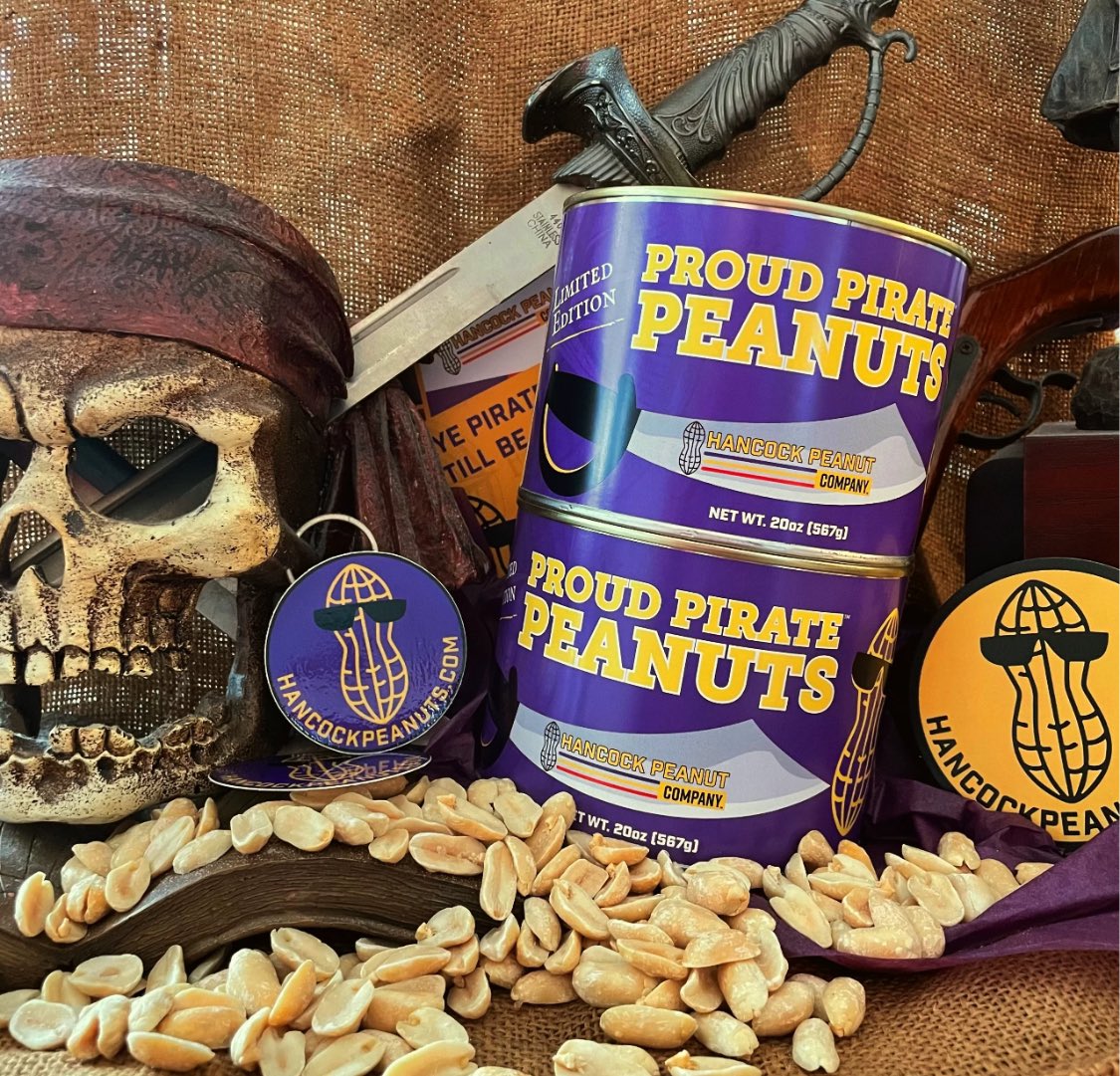 Proud Pirate™️Peanuts are available now! 🥜 Only 250 cans exist! ☠️ A portion of proceeds go to the East Carolina University Alumni Scholarship Fund, so stock up on this ONE TIME collectible can. ARRRGH. Visit HancockPeanuts.com/pirates to get yours. @EastCarolina @piratealumni