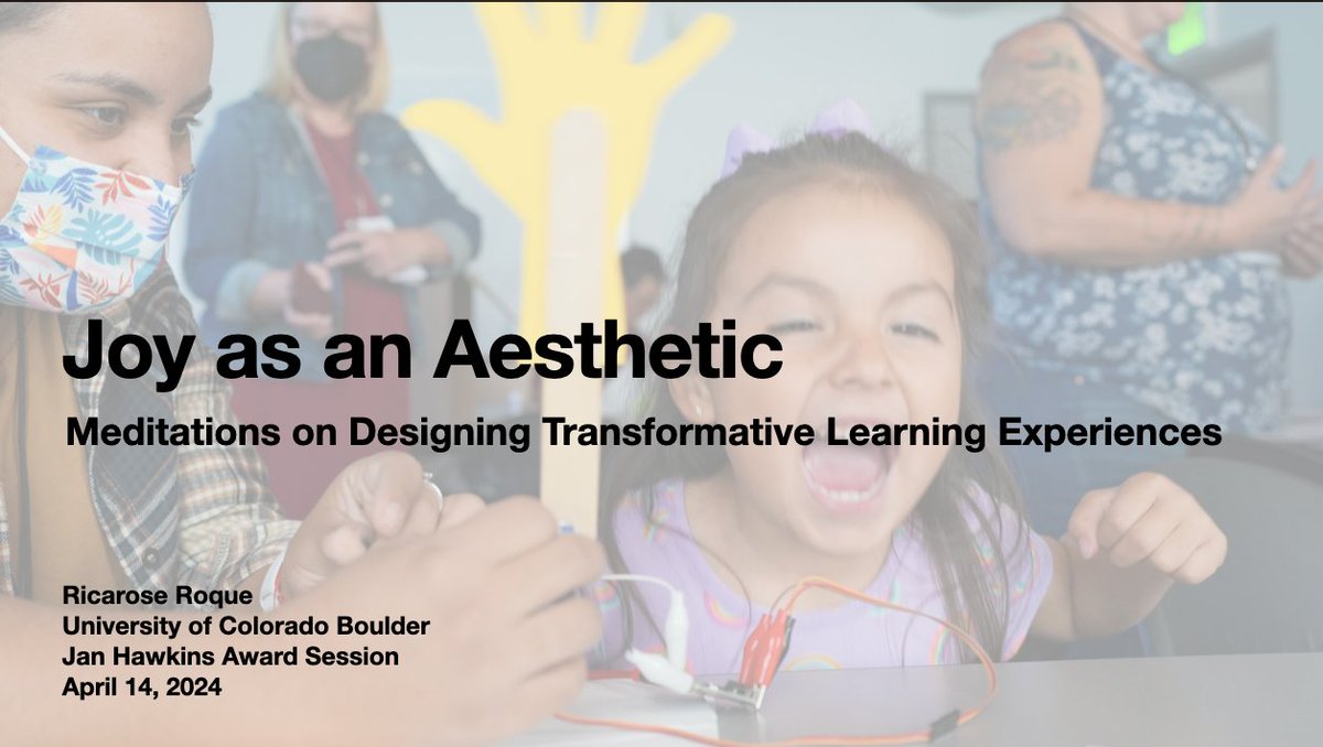 In honor of Jan Hawkins, I'll be giving a talk about the role of joy in our equity-oriented, community-engaged design and research work with youth, families, and educators. Join me Sun, April 14 at 11:25am at #AERA2024 Learn more about Jan Hawkins here: sites.google.com/site/janhawkin…