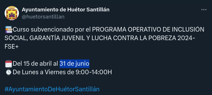 @huetorsantillan #HuétorSantillán, #Granada 
#AyuntamientoDeHuétorSantillán 
#Curso 

Un simple error ha generado una #fecha imposible.

#FechasImposibles