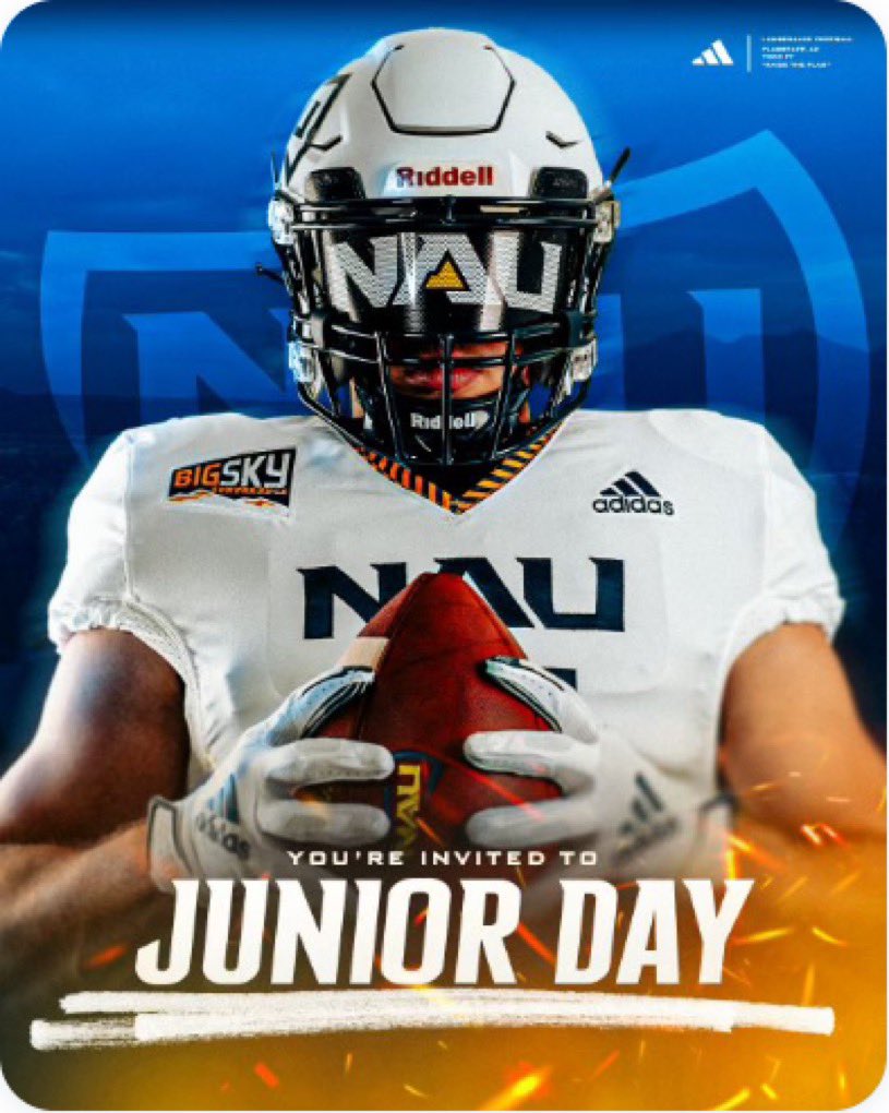 Thank you @CoachB_Larson for the Junior day invite!! Looking forward to attending practice on the 16th! @CoachCookseyNHS @nhstigerfb @NAU_Football
