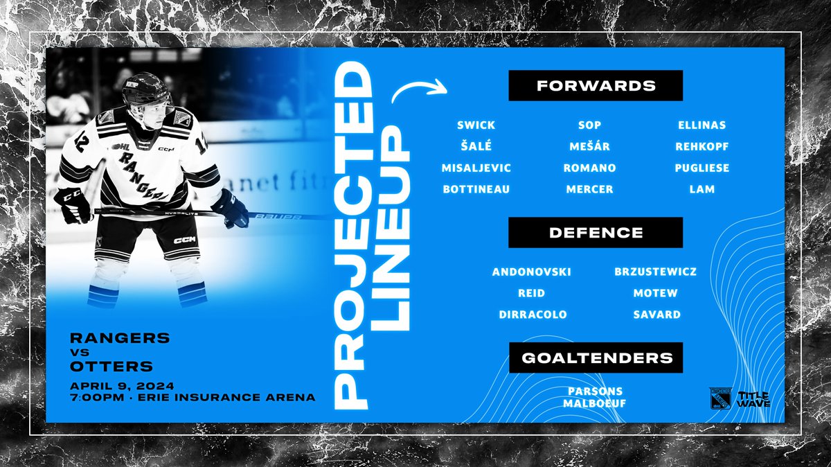 Here's who is lining up in Erie tonight for game 6 ⬇️

#TitleWave | #OHLRangers