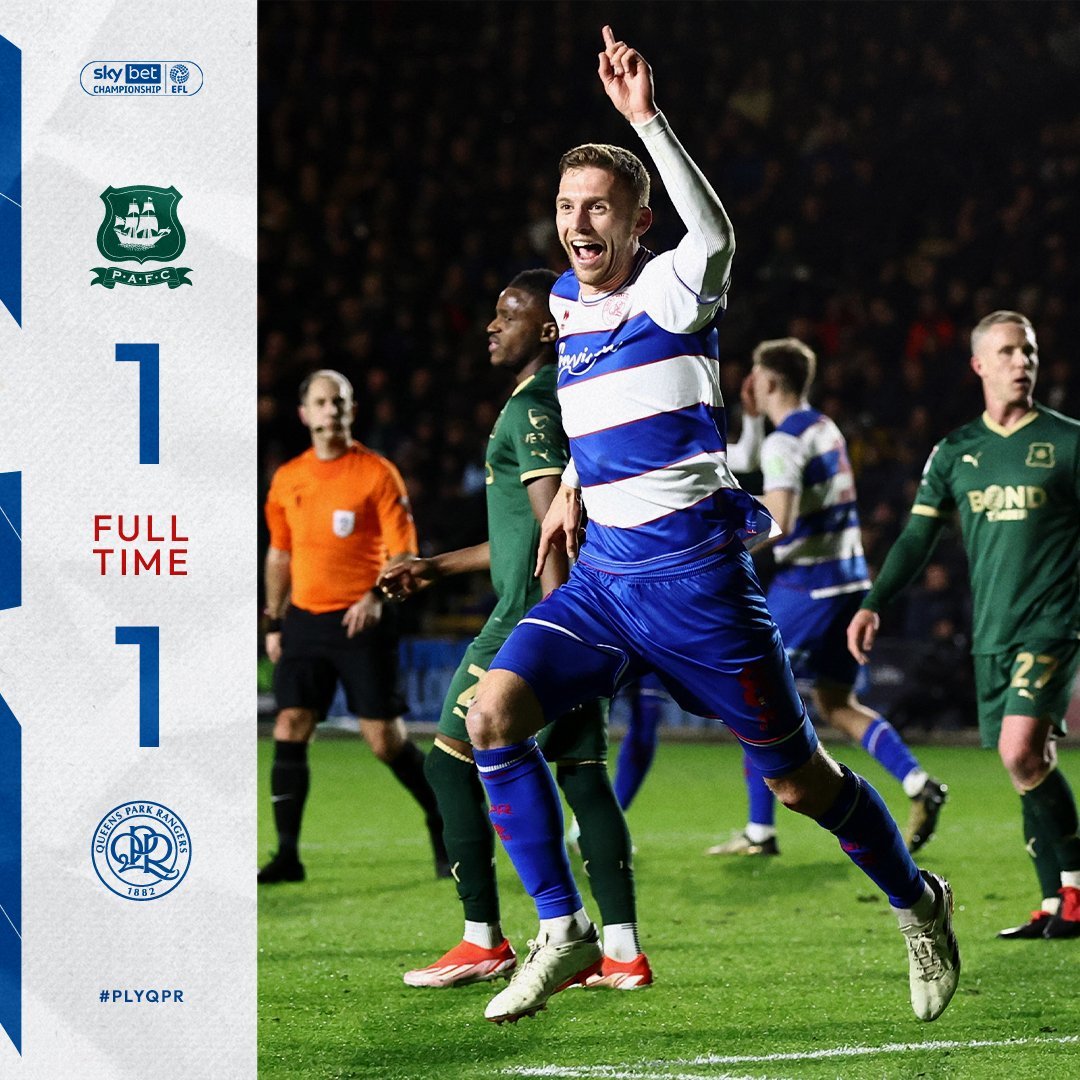 QPR looked headed for their third win in four matches after taking the lead in the 73rd minute via Sam Field, but a late Albert Adomah own goal saw Plymouth Argyle draw 1-1 at home. @benshlrz on QPR: breakingthelines.com/efl-championsh… @joshwrightt12__ on Plymouth: breakingthelines.com/efl-championsh…
