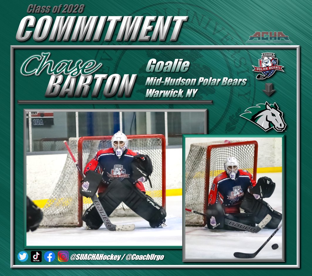 🚨 Commitment Alert 🚨

We are pleased to announce another commitment for fall of '24 and the class of '28!

Welcome G- Chase Barton to the Stevenson ACHA Hockey family!

Chase comes to us from the Mid-Hudson Polar Bears!

#LL24 #family #greenhorses #rollstangs #collegehockey