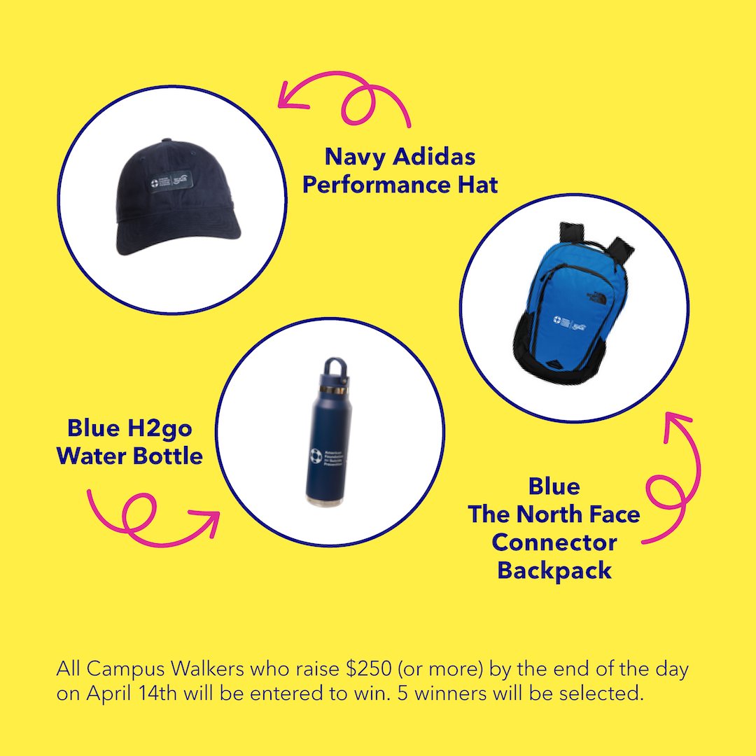 Spring into fundraising with purpose and prizes! Raise at least $250 for your Campus Walk by April 14 and you could win our exclusive swag bag. 🧢🎒🥤 Participate by signing up for a Campus Walk: afsp.org/campuswalks