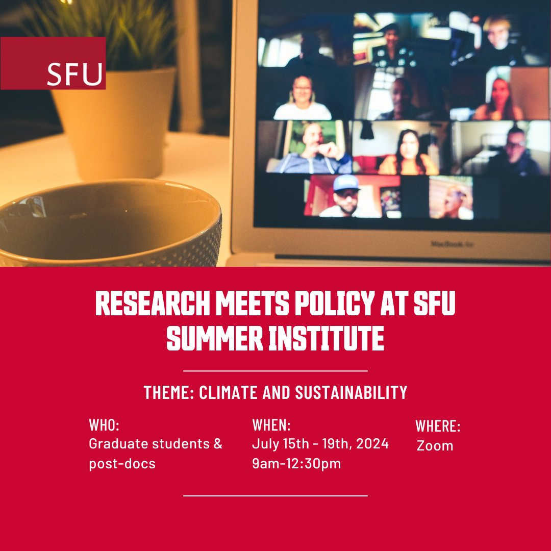 Upgrade your policy knowledge & communications skills to increase your potential impact with Research Meets Policy @SFU, a week-long summer institute for grad students & post-docs with SFU researchers & Canadian policy experts! Apply by April 29: surveymonkey.ca/r/RMPSFU24