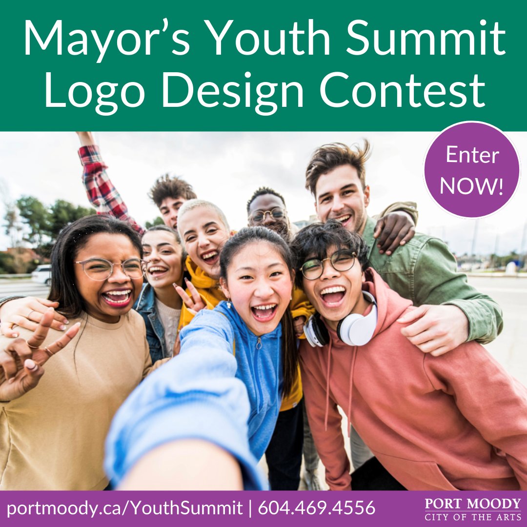 Calling all Port Moody youth in grades 7-11! Enter the Mayor's Youth Summit Logo Design Contest! 💳 Design the official logo for a chance to win a $250 VISA gift card. 📅 Enter before May 3, 6pm PT. 🔗 Go to portmoody.ca/youthsummit for details on how to enter.