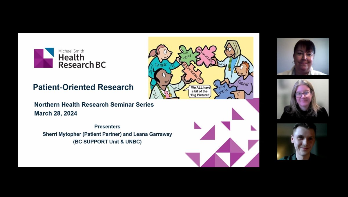 Missed the recent @Northern_Health Research Seminar on patient-oriented research? The recording is now available! Hear about advancing patient-oriented research, the importance of patient perspectives and how to get involved. Watch: bit.ly/3VM2NQY