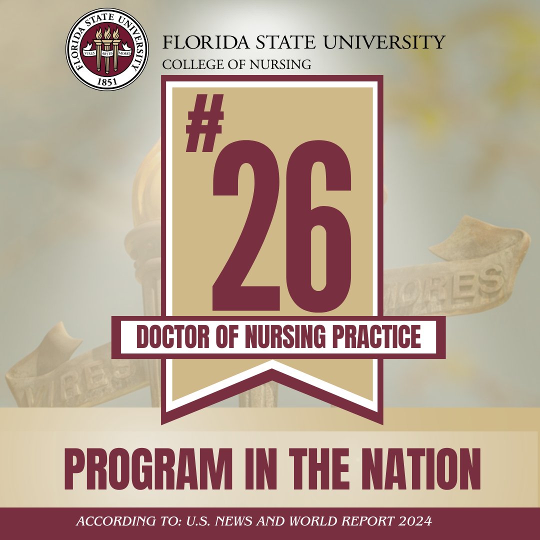 We're #1! ☝️ Our Doctor of Nursing Practice program at the FSU College of Nursing is ranked the best in Florida by U.S. News & World Report! We've boldly risen 51 spots in three years—advancing to #17 in publics and #26 overall in the nation. Read more : bit.ly/3vCbBhL