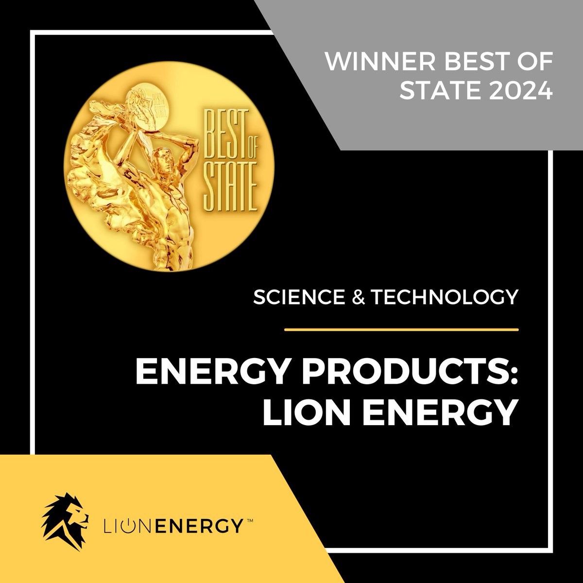 Lion Energy won Best Energy Products at the @BestOfState Awards. We are honored to be recognized alongside the many outstanding businesses in Utah, and are inspired to continue to bring the best possible energy solutions to you.
#Lionenergy #energyindependence #cleanenergy