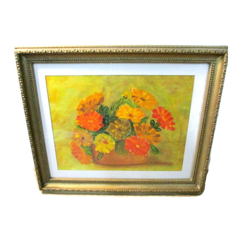 Vintage Floral Oil Painting on Canvas Framed  23'x19',  Artist Signed, Free Shipping tuppu.net/5256e20d #JunkYardBlonde #Etsy #FloralOilPainting