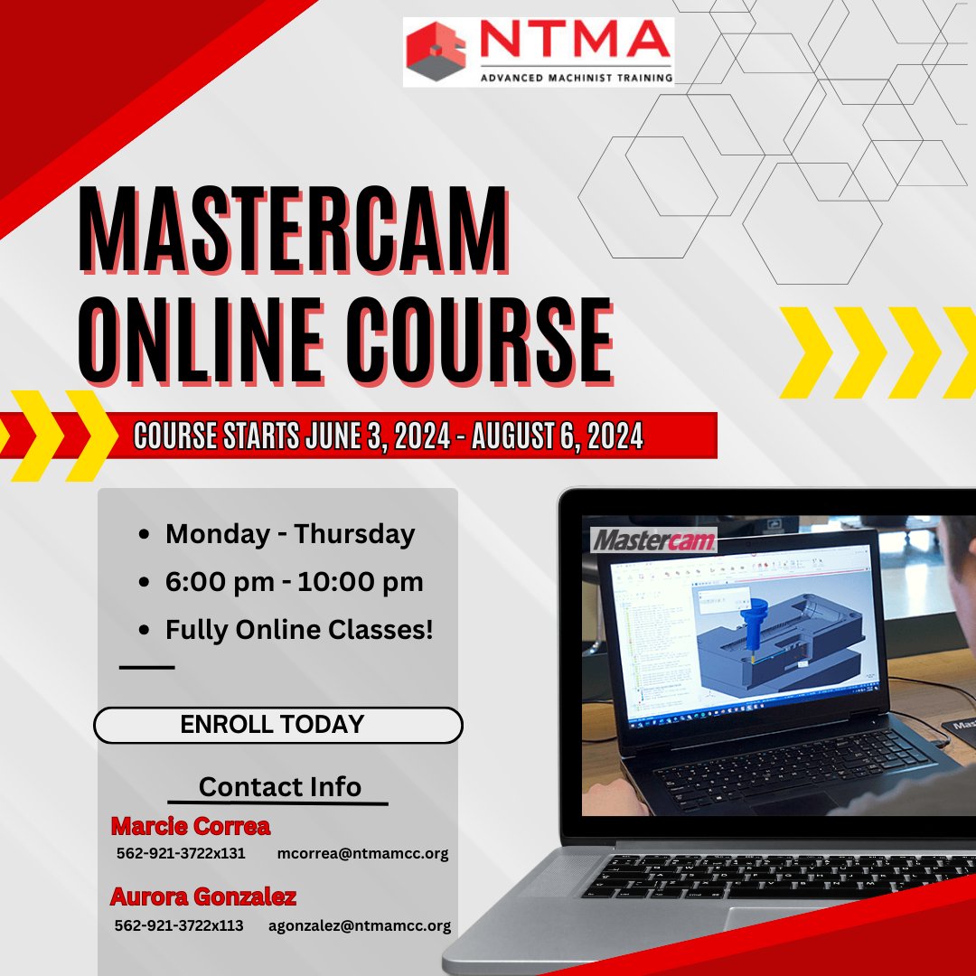 Mastercam online training courses are now available! Classes start on June 3rd, 2024. Reserve your spot and contact our Advanced training team today! 
562-921-3722 #machinelearning #machinist #machining  #onlinetraining  #cnc #mastercam #engineer  #onlinecourse #mastercamtraining