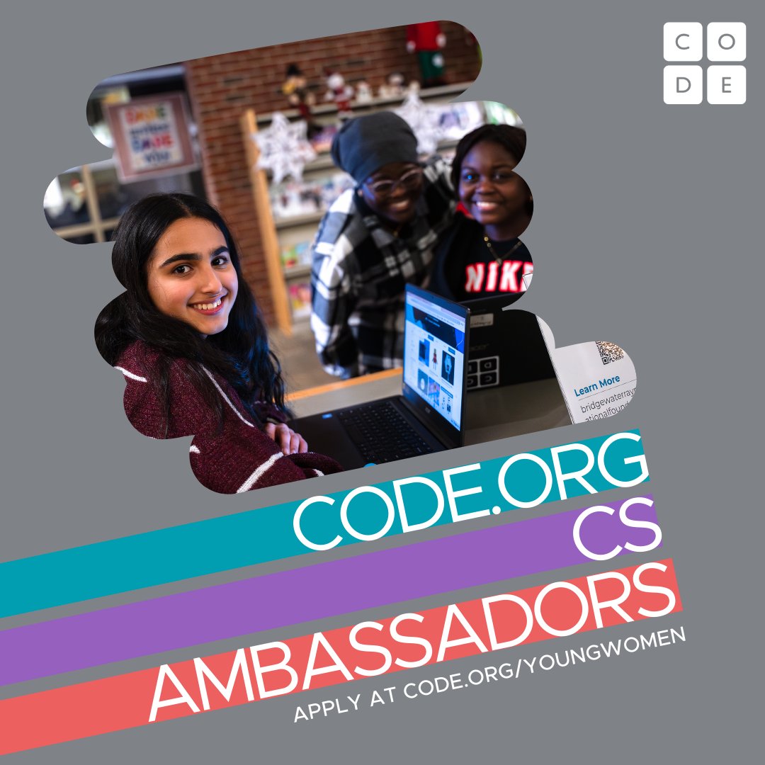 Does a gender-balanced computer science class sound awesome? 👧👦 Nominate a student with leadership potential and a💜 for CS to be a CS Ambassador, our network of students who encourage peers to try CS. Learn more at code.org/youngwomen. Priority deadline: 6/28!