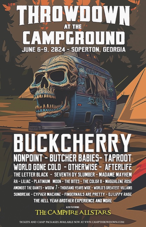 Throwdown At The Campground: June 6-9 Festival In Georgia With Buckcherry, Nonpoint, Taproot, Butcher Babies, & More: backstageaxxess.com/2024/04/throwd…