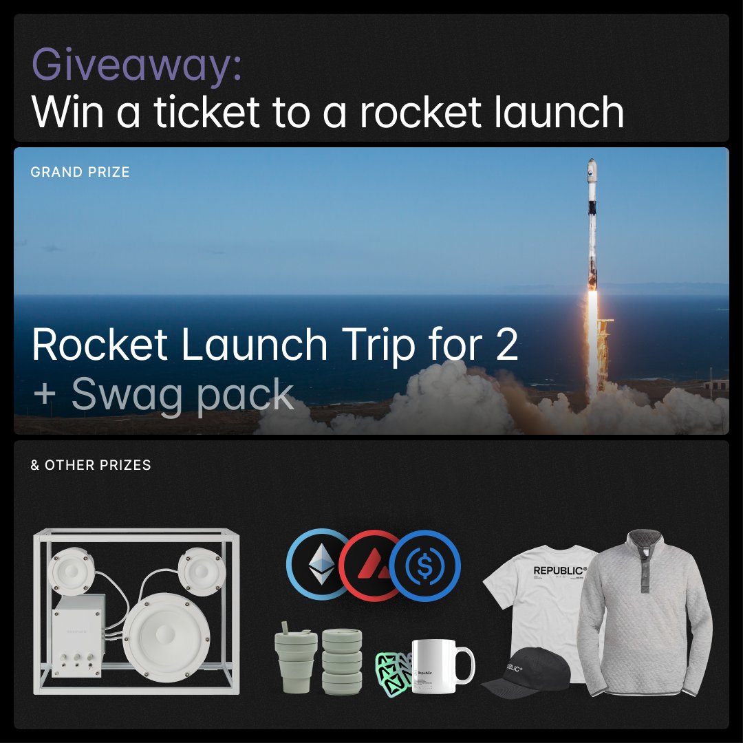 Celebrating Republic Space Week with a bang!

We’re kicking off a giveaway with an epic grand prize — a trip for two to a rocket launch event🚀

→ Complete the tasks
→ Climb to the top of the leaderboard

Aaand there’s more↴