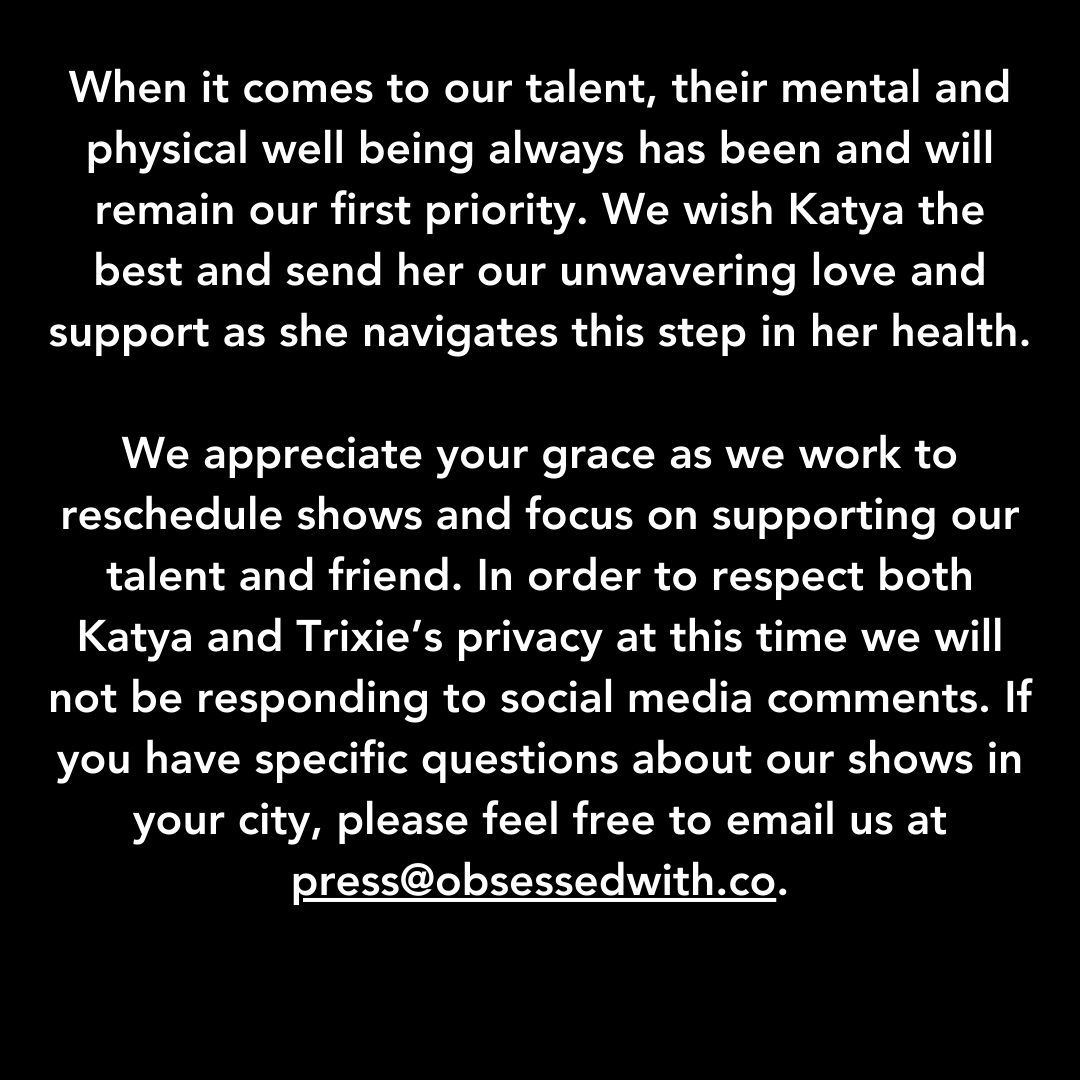 When it comes to our talent, their mental and physical well being always has been and will remain our first priority. We wish Katya the best and send her our unwavering love and support as she navigates this step in her health.