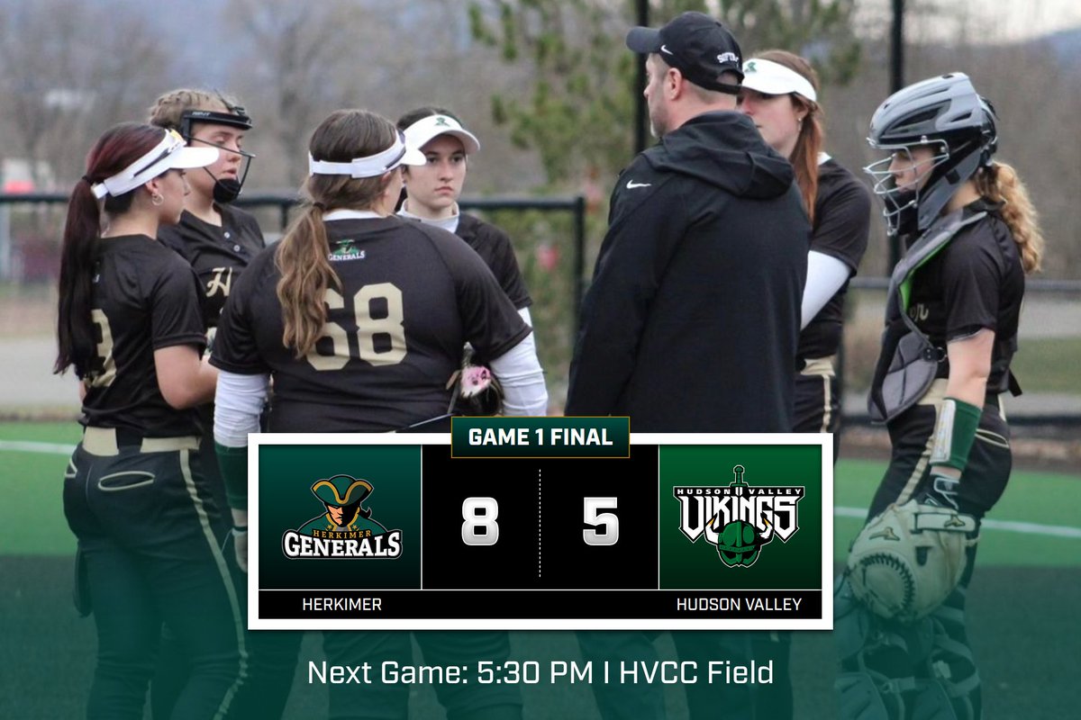 Herkimer Softball takes the first game over Hudson Valley CC. Game two will begin shortly.  

#HerkNation I #DefendTheHill 💚💛⚔️