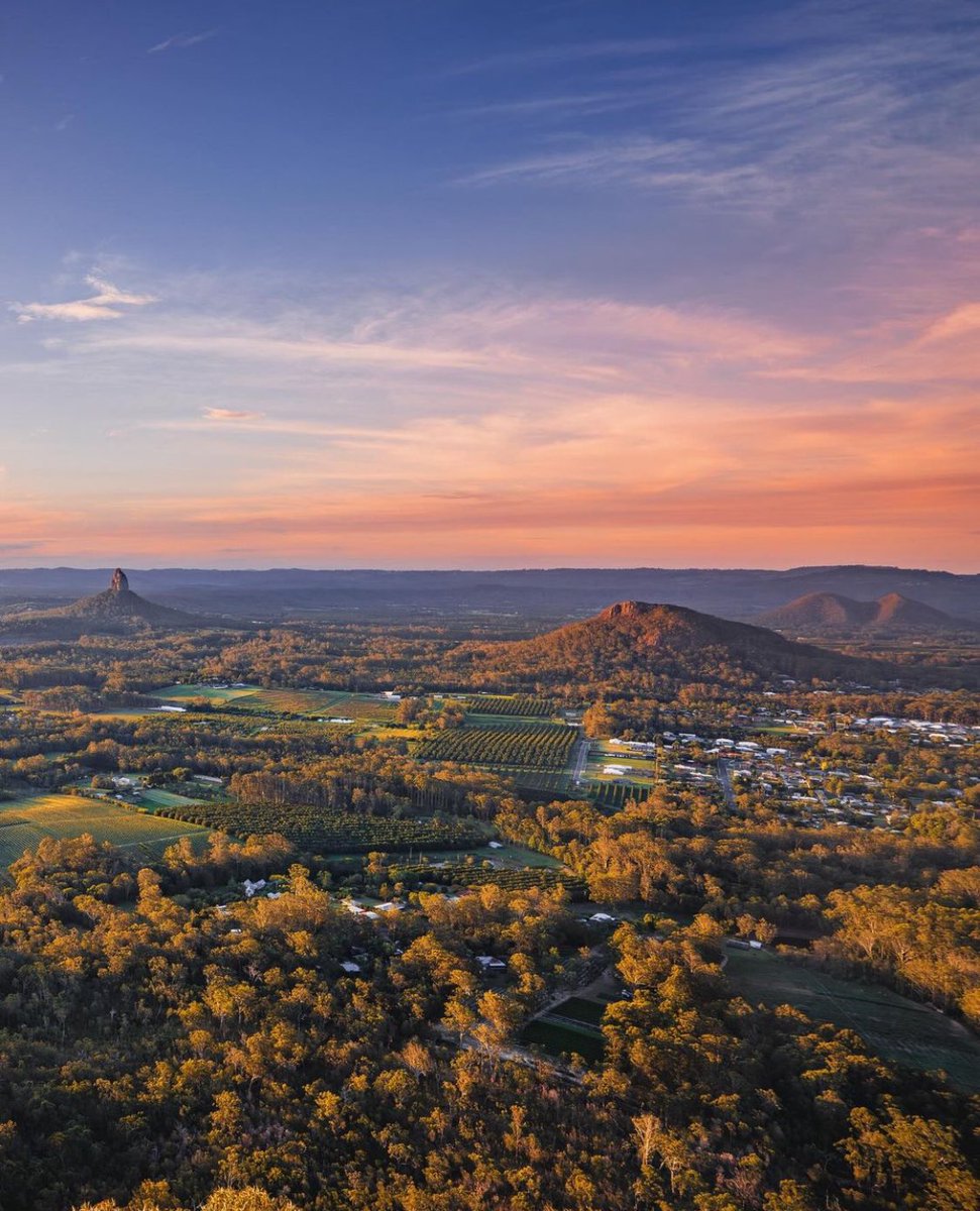 A colourful sunset from the Glass House Mountains. From left to right in this photograph, you can spot Tibberooccum, Beerwah, Coonowrin, Ngungun and the Coochin twins. 
-
#glasshousemountains #sunshinecoast #exploring #sunsets #queensland