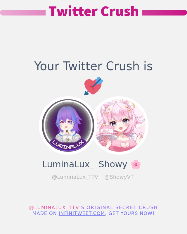 My Twitter Crush is: <a href="/ShowyVT/">Showy 🌸</a>

➡️ infinitytweet.me/secret-crush