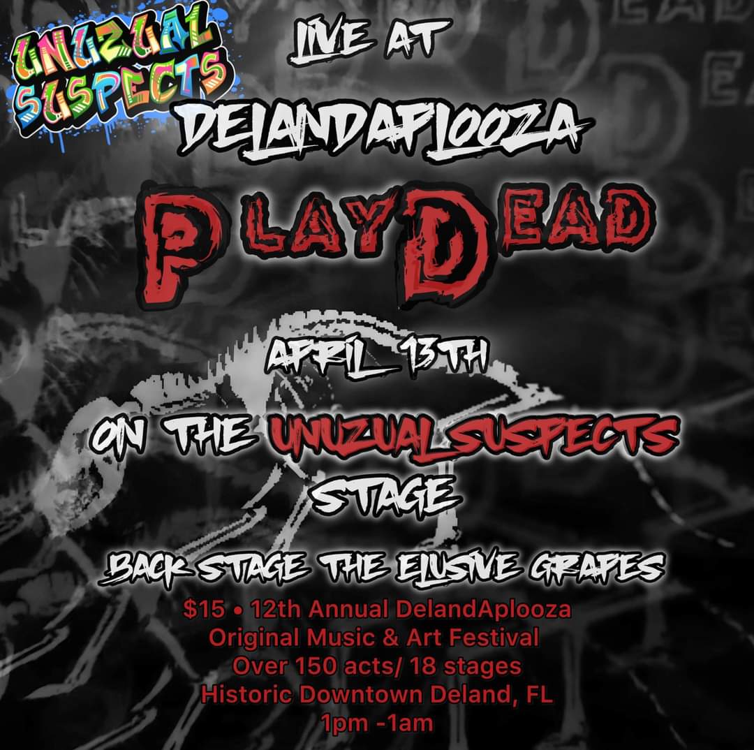 Any local central floridians, @SiNnakel and myself aka @PlayDead_101  are performing in #DeLand at the 12th Annual #Delandapalooza and we're headlining. Come watch us rap and say hi. #hiphop #centralflorida #rap