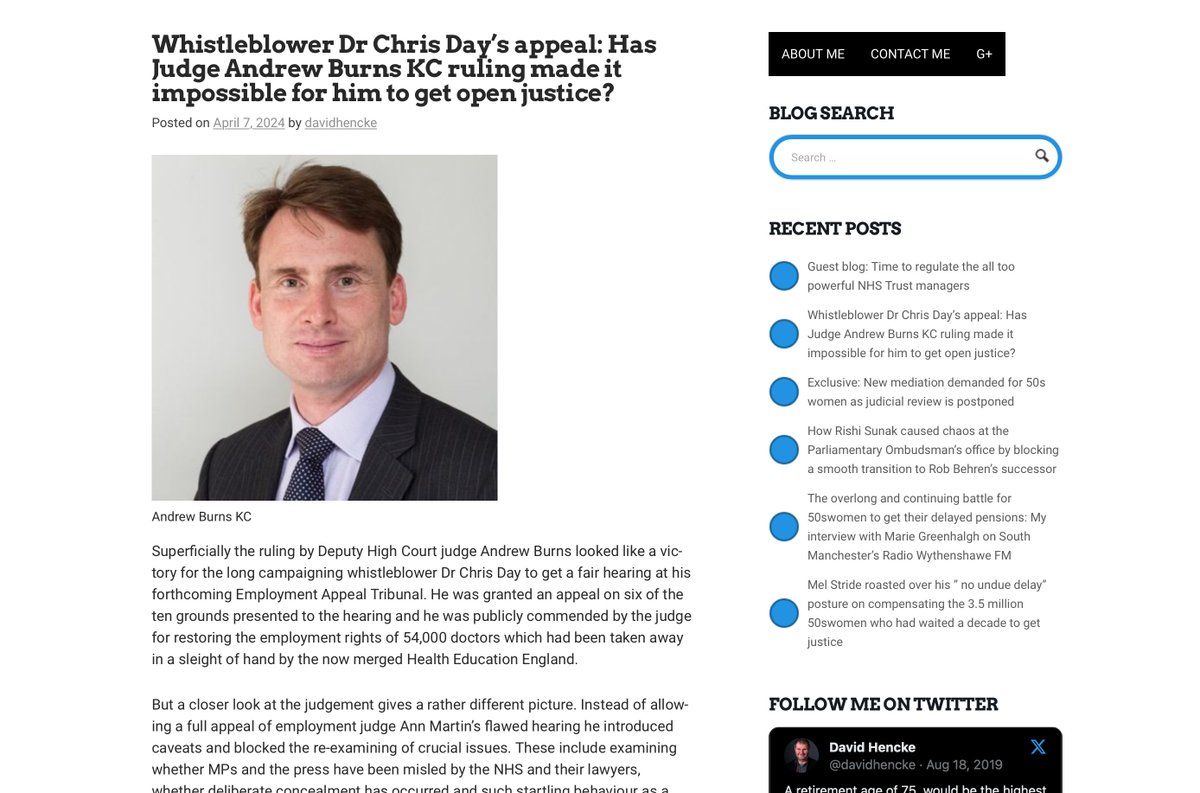 I watched @AndrewBurnsKC allow 6 out of @drcmday's 10 grounds for appeal in landmark NHS case alleging corruption & misrepresentation from senior NHS execs & senior colleagues of Judge Burns himself. Extraordinarily Dr Day's requesting review of the judgment in his favour. Why?