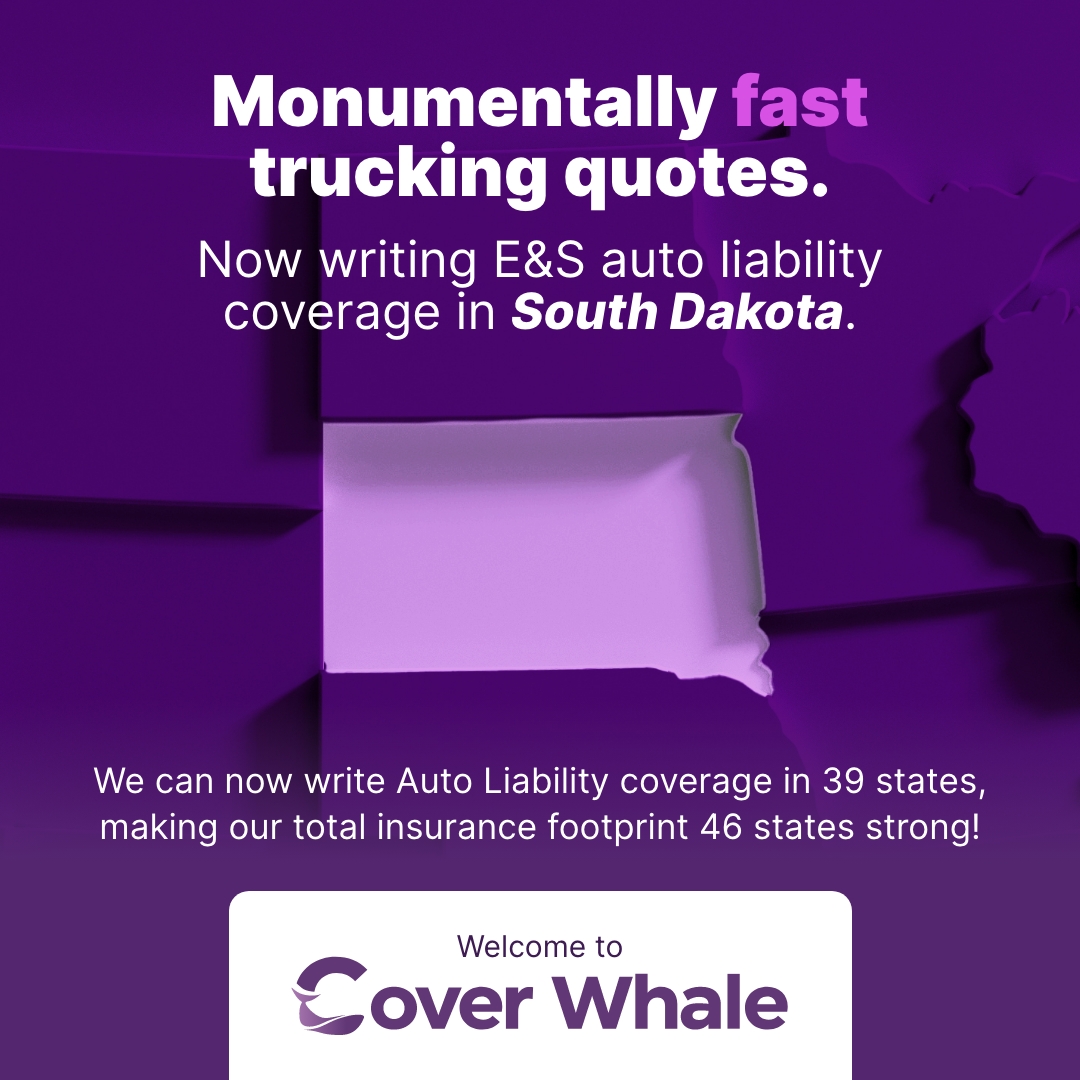 Cover Whale proudly expands our E&S auto liability coverage to South Dakota, The Mount Rushmore State! This move underscores our commitment to driving forward with innovative solutions in trucking insurance across the nation. #CoverWhale #SouthDakota #InnovationOnTheMove
