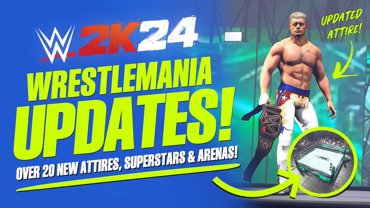 WWE 2K24: 20+ WrestleMania Updates, Alternate Attires, New Superstars & WrestleMania XL Arena! youtube.com/watch?v=0-inZp…