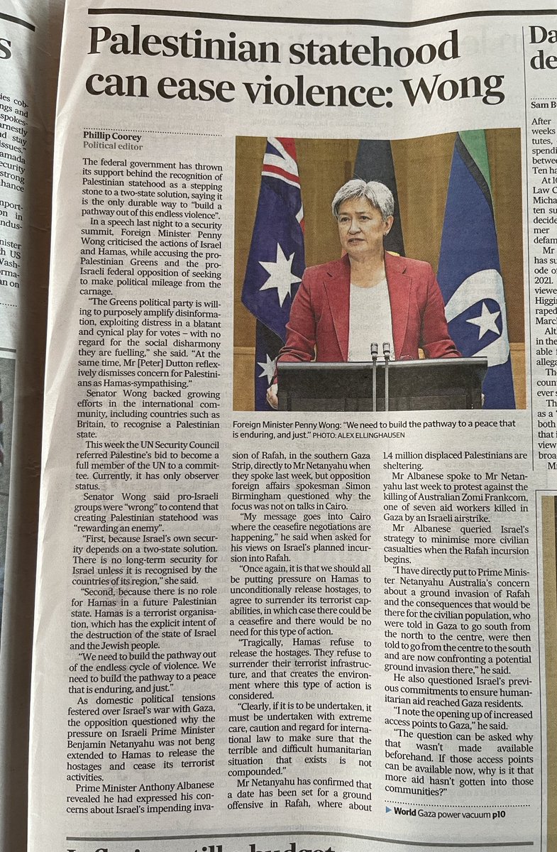 What colour is the sky on Penny Wong’s planet? Especially to do this caper now. Yet again … fringe domestic Left politics threatening the long-standing and bipartisan national foreign policy of support for Israel