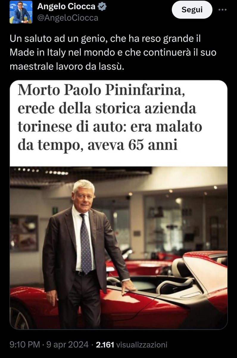 Dice Ciocca che Pininfarina è diventato Eolo.