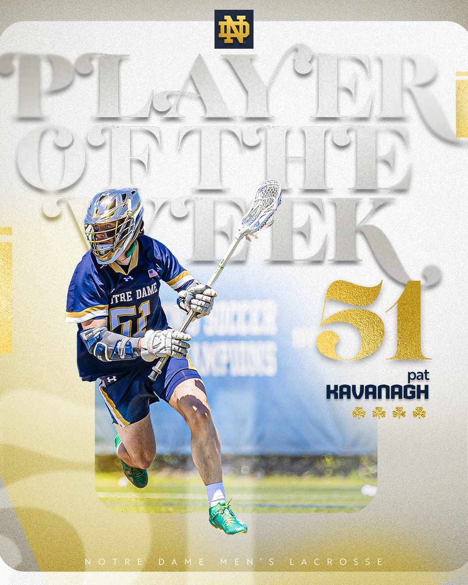 𝗔𝗖𝗖 𝗢𝗳𝗳𝗲𝗻𝘀𝗶𝘃𝗲 𝗣𝗹𝗮𝘆𝗲𝗿 𝗼𝗳 𝘁𝗵𝗲 𝗪𝗲𝗲𝗸 Pat Kavanagh's monster 7-point performance with 4G & 3A in the win over #3 Duke earns him the weekly honor. #GoIrish☘️