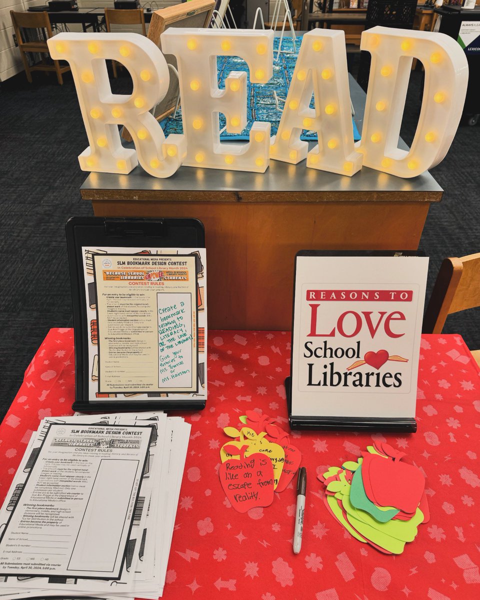 ✨ IT’S SCHOOL LIBRARY MONTH ✨ Come by and check out our book recommendations for the month AND leave your reasons you love your school library at our self-guided table ❤️ #reasonstolovelibraries @DeKalbSchools @DCSDEdMedia #ilovedcsd