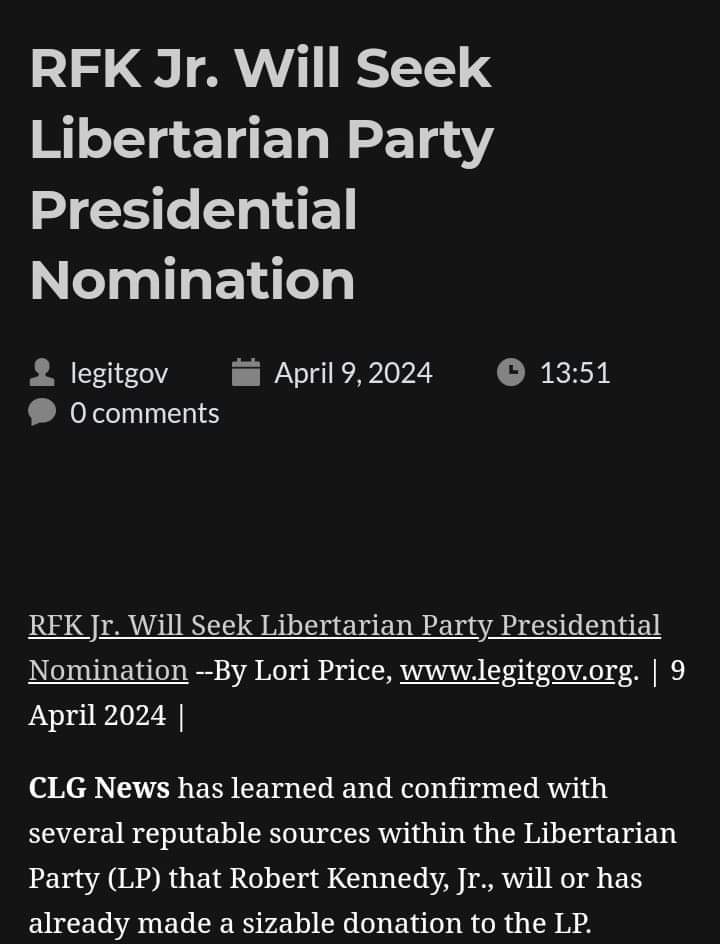 Libertarians disagree on a lot of minor things. There is broad unity on this. We have good Libertarian candidates, any of whom would make a good nominee. @RobertKennedyJr is not one of them, and will not be the Libertarian Party candidate.