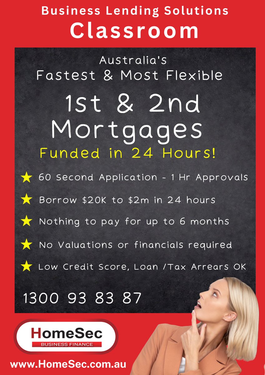 Get funds in your account in 24 hours.  No cashflow records or tax returns are required, and there are no inconvenient valuations. It's also perfect for property-backed STARTUPS*!  (*Pty Ltd Companies only)

HomeSec.com.au

#businessloans #businessstartups #smallbusiness