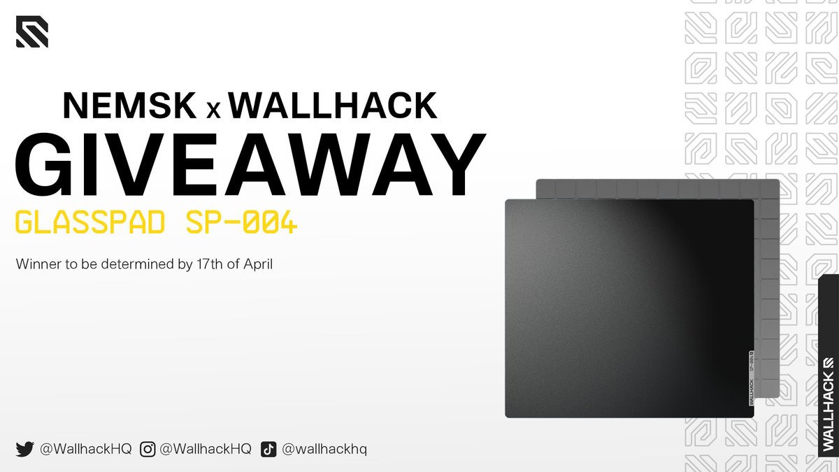 ❤️ Giving away 2 GLASS MOUSEPADS from <a href="/WallhackHQ/">WALLHACK©</a>! It's very easy to enter, here's how :

1⃣ Follow <a href="/nemskyt/">Nemsk</a> + <a href="/WallhackHQ/">WALLHACK©</a>
2️⃣ Like + Repost this tweet
3️⃣ Tag 1 friend in the comments

🎉2 Winners
🗓️Ends April 17th