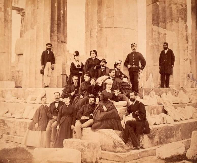 Tourists on the Parthenon. Athens, Greece. Ca. 1860.