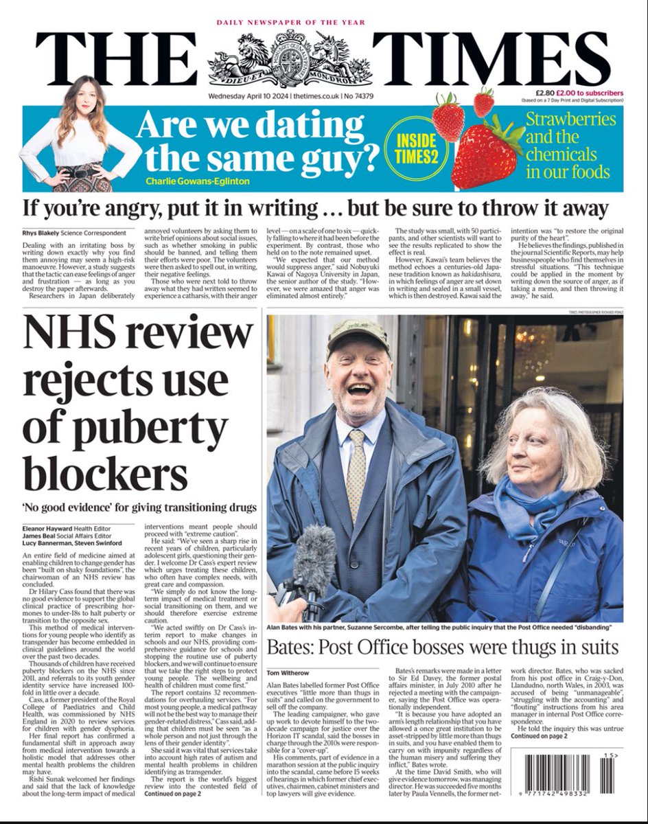 The Times on Cass Review: ‘NHS review rejects use of puberty blockers’ #CassReview