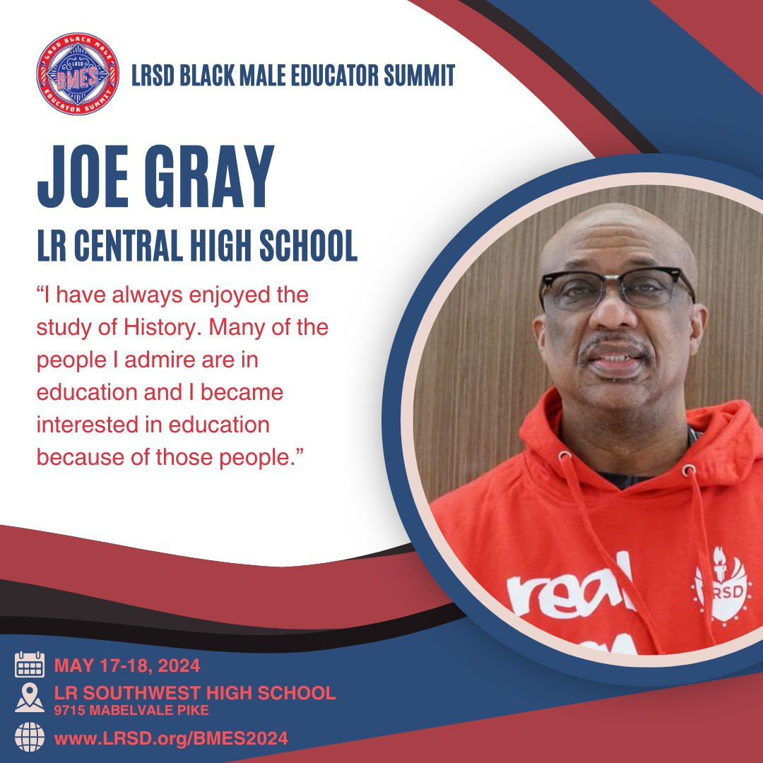 🌟Meet Joe Gray, an amazing educator from Central High! Gray shares what motivated him to become a History teacher. Registration is now open for the LRSD Black Male Educator Summit! The first 250 receive an invitation to the opening reception. Register: lrsd.org/BMES2024